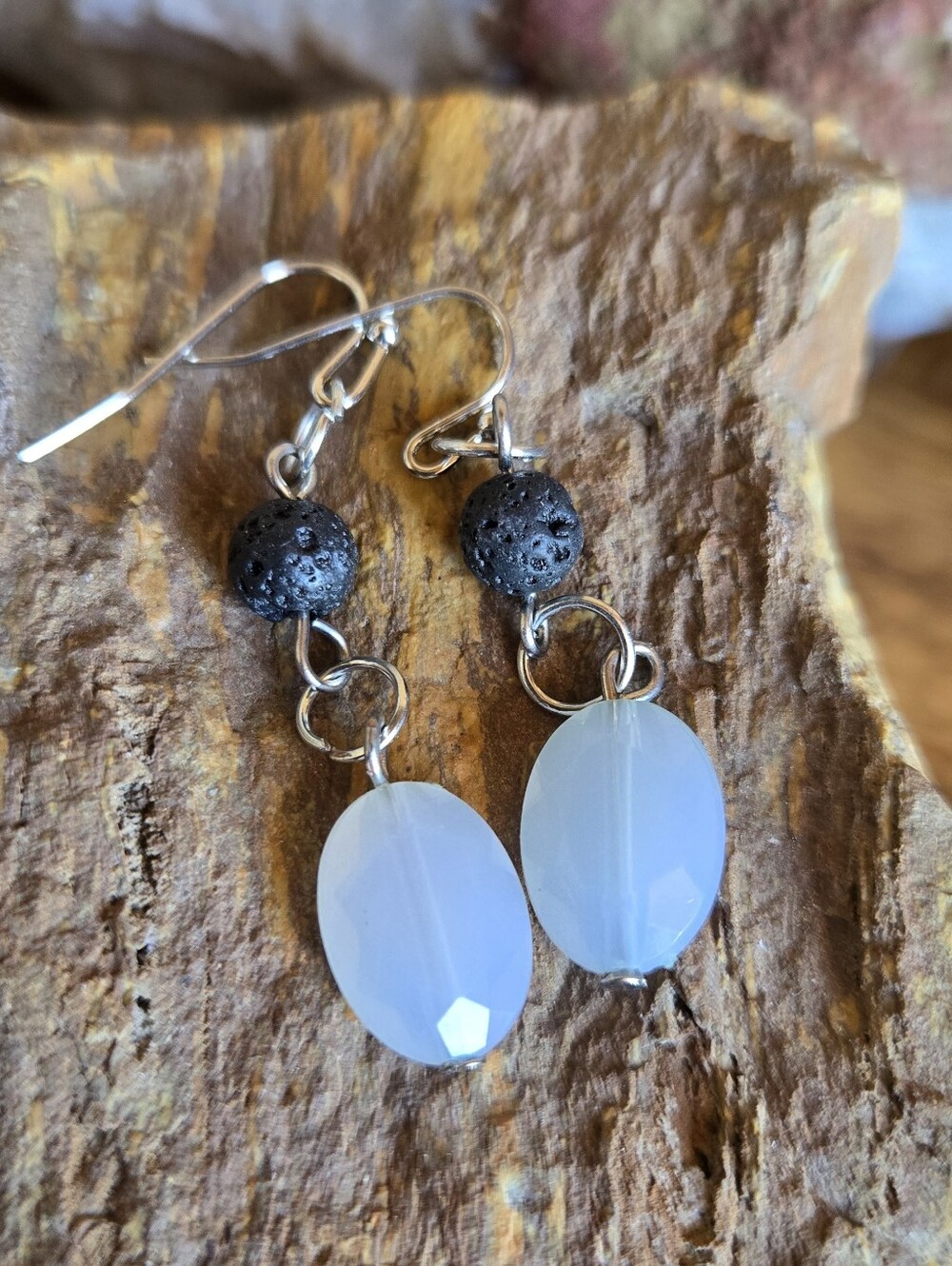 Aromatherapy Lava Stone Earrings | Repurposed Blue Acrylic Beads